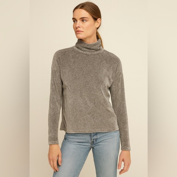 Banana Republic Grey Velour Mock Neck S - Picture 1 of 6